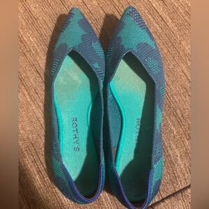 Rothy's The Point flats in a teal and blue camouflage knit